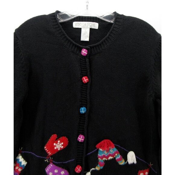 VINTAGE Rebecca Stone Sweater Small Cardigan Art Cottage Cooking 90s - Picture 2 of 11